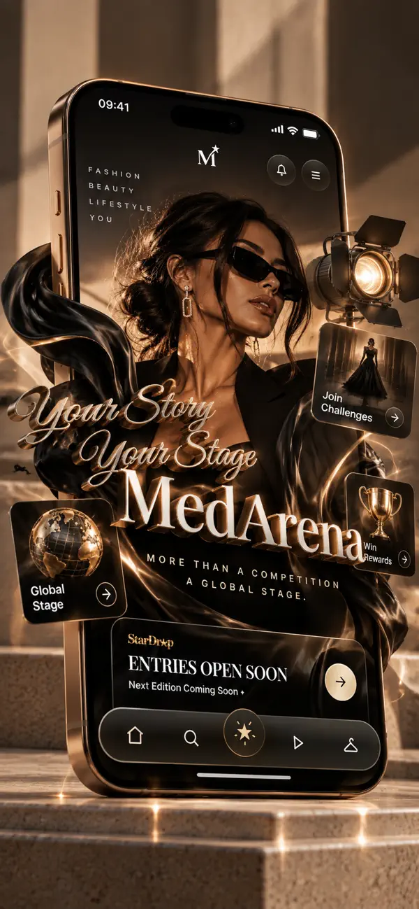App Store promotional screenshot of the MedaStaré MedArena fashion challenge. Not a capture from an installed app.