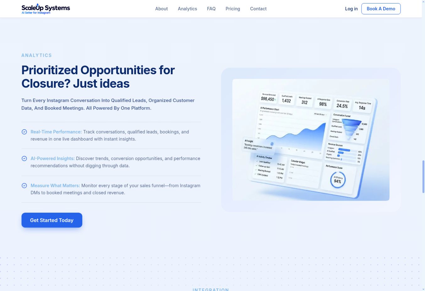 Public marketing presentation of the ScaleUp Systems analytics feature. Not an authenticated dashboard.