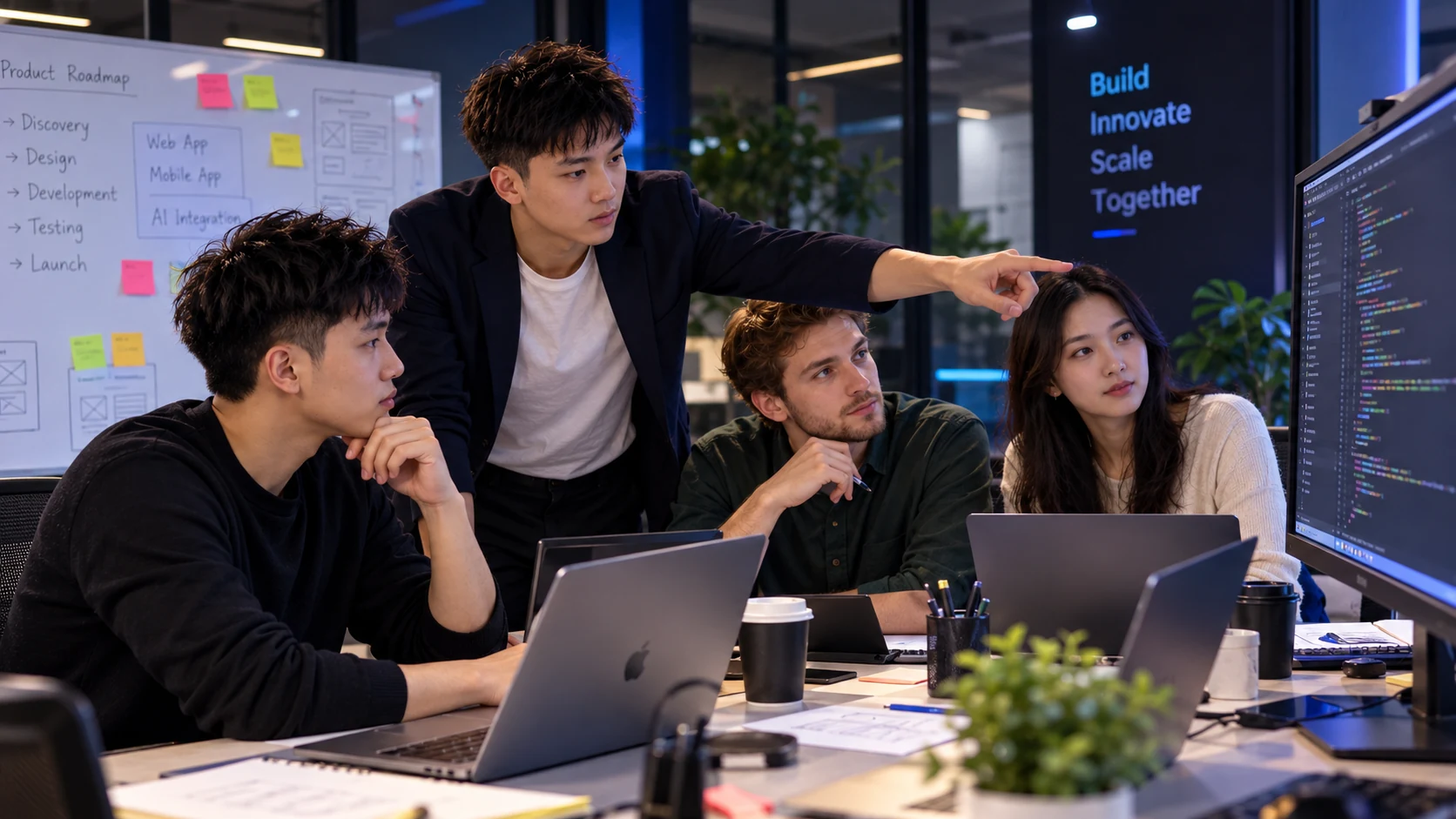 Illustrative scene of colleagues collaborating during cross-functional engineering review